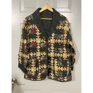 Donna Sharp Quilted Patchwork Jacket Womens Large Multicolor Excellent Floral L